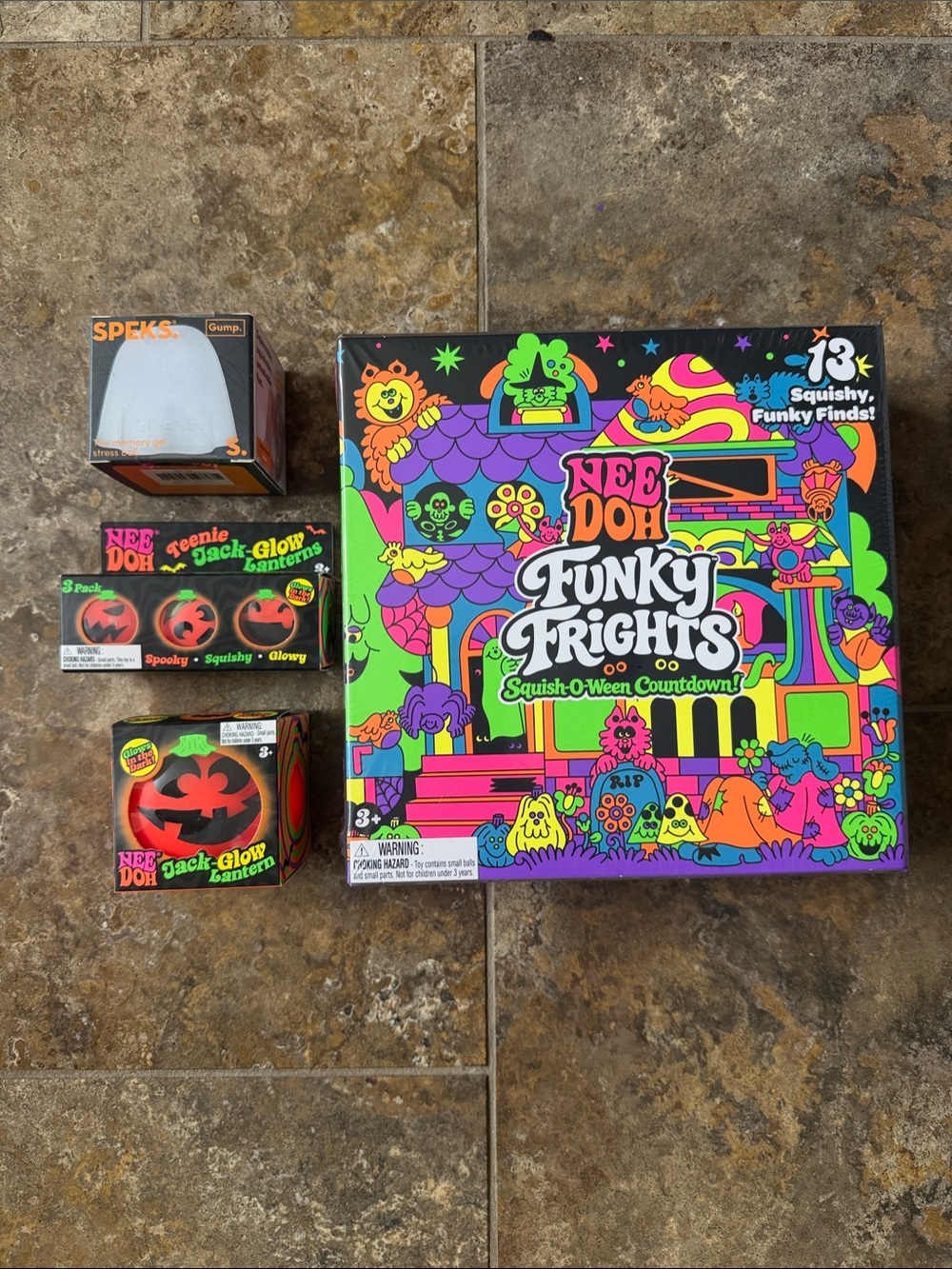 NeeDoh Funky Frights, Jack Glow Lantern, Teenie jack glows and Speks Ghost